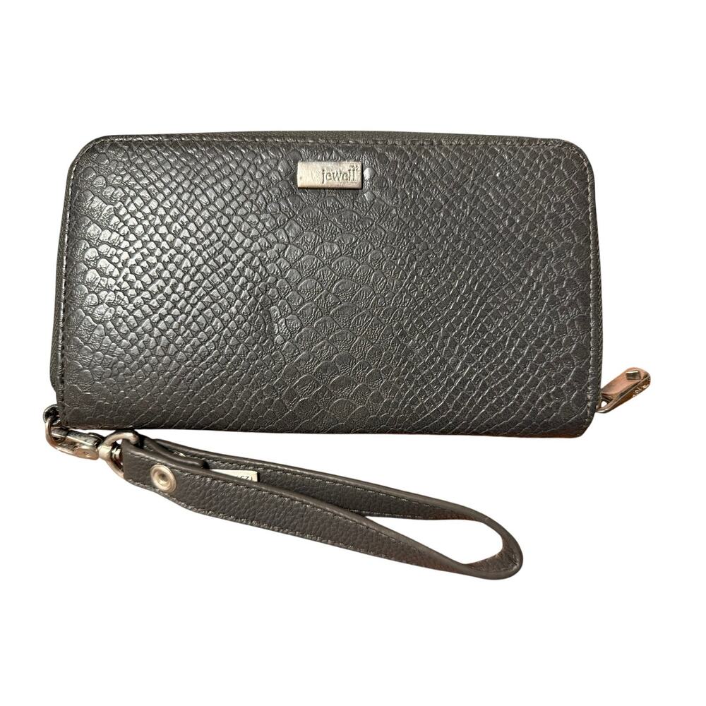 Jewell Thirty-One All About the Benjamins Gray Snakeskin Wristlet Wallet Clutch
